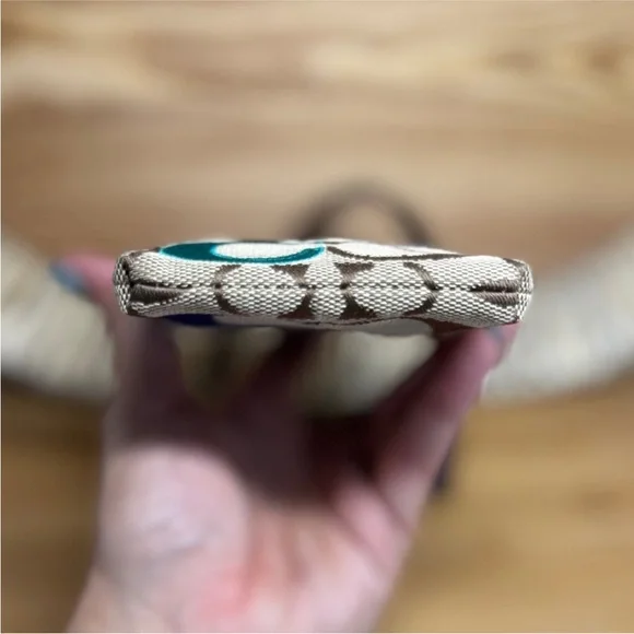 Coach Brown Signature Canvas Phone Case Mini Wristlet with Pink Red Blue Green C - Picture 14 of 15